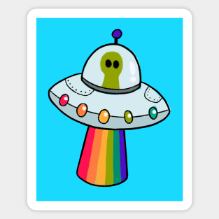 Alien Rainbow Ship Sticker